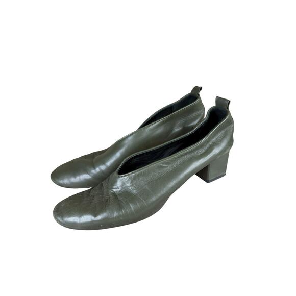 Gray Matters Olive Green Leather Block Heel Pumps Size 8 US made in Italy - Picture 5 of 12